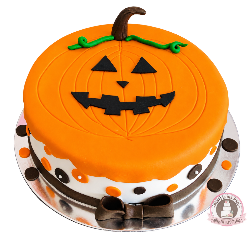 Pastel de Halloween con calabaza sonriente