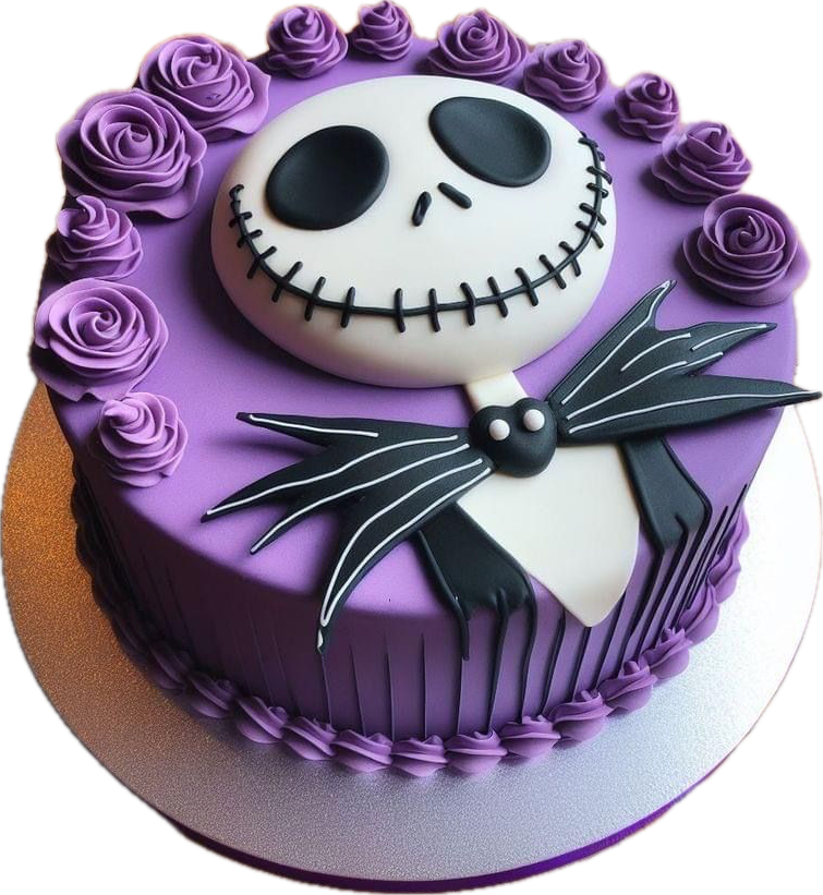 Pastel morado de Jack Skellington con rosas